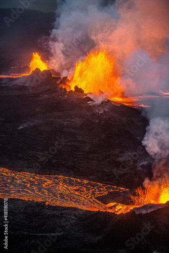 Aerial image of the 2014 Bardarbunga eruption at the Holuhraun fissures, Central Highlands, Iceland