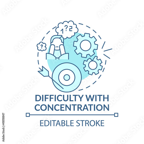 Difficulty with concentration concept icon. Psychological therapy idea thin line illustration. Emotional trauma and stress. Vector isolated outline RGB color drawing. Editable stroke