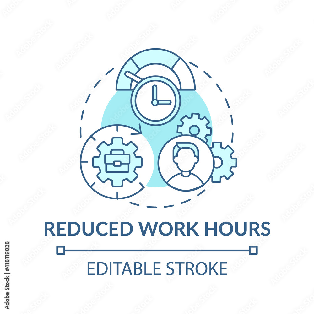 Reduced work hours concept icon. Running business idea thin line illustration. Revenue losses and workers. Avoiding layoffs. Vector isolated outline RGB color drawing. Editable stroke Reduced work hours concept icon. Running business idea thin line illustration. Revenue losses and workers. Avoiding layoffs. Vector isolated outline RGB color drawing. Editable stroke