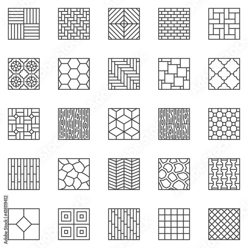 Flooring outline icons set. Vector Floor Materials - parquet, laminate, plank, floor tiles concept linear symbols collection