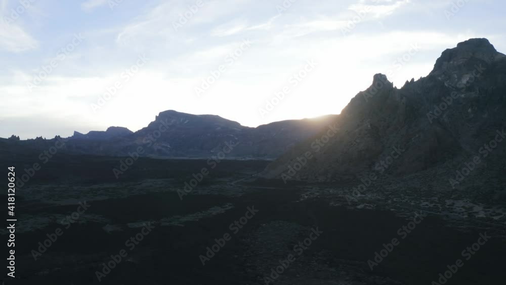 Aerial view of another planet like landscape in Teide national park, Teide island, early in the morning.