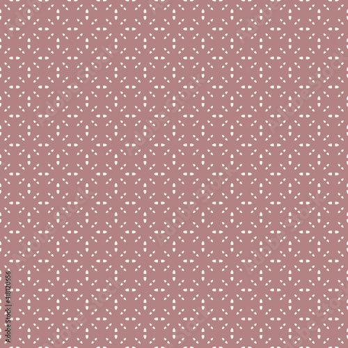 Subtle vector minimal seamless pattern. Minimalist geometric ornament, abstract background. Dusty rose color. Simple texture with small shapes, flower silhouettes. Delicate repeat design for wallpaper