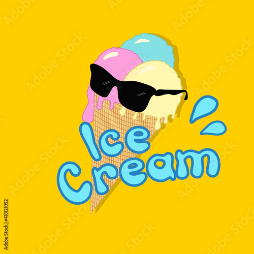 illustration of a ice cream with sunglasses