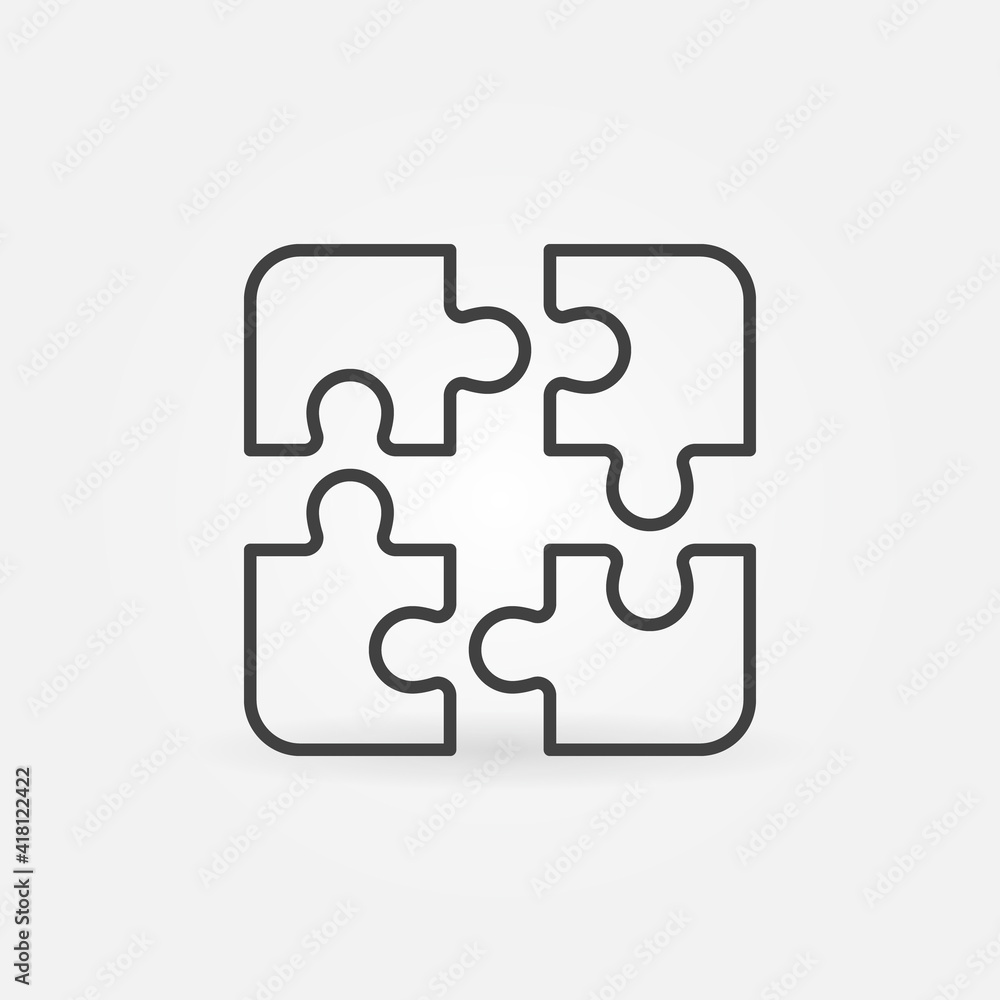 Four Jigsaw Puzzle Pieces vector concept icon or symbol in thin line style