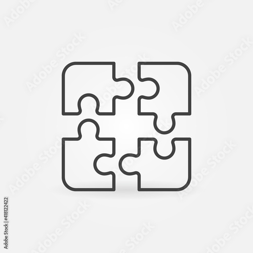 Four Jigsaw Puzzle Pieces vector concept icon or symbol in thin line style