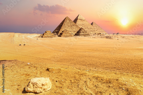 Famous Pyramids of Egypt at sunset, Giza photo