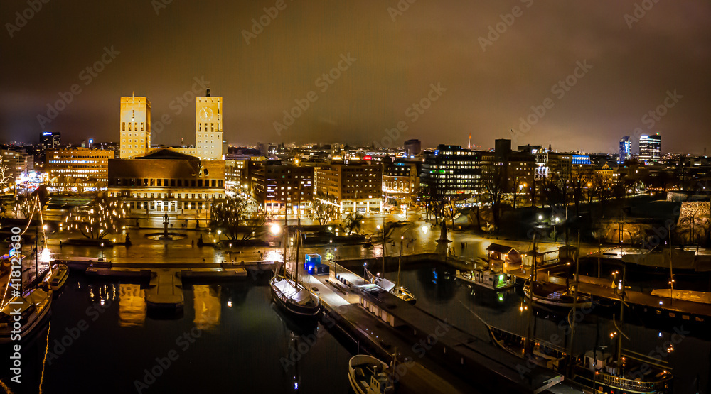 Fototapeta premium Oslo city hall in winter time, Norway