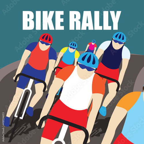 group of cyclist at professional race for bike rally event. vector illustration