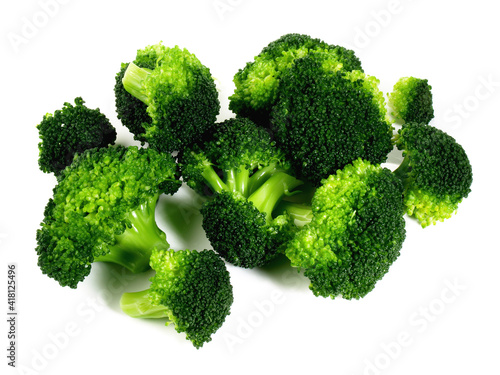 Fresh Vegetables - Boiled Broccoli Pieces on white Background Isolated