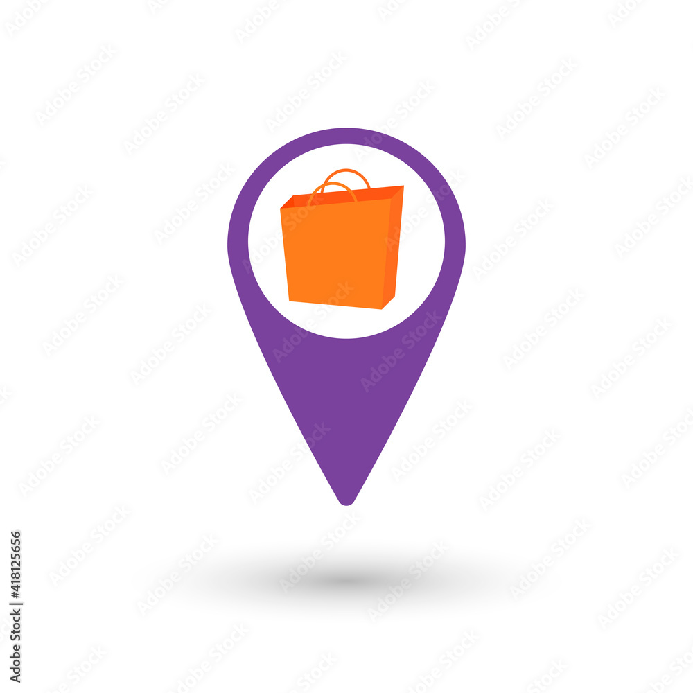 Shop pointer icon, flat graphic design template, symbol for map, vector illustration Shop pointer icon, flat graphic design template, symbol for map, vector illustration
