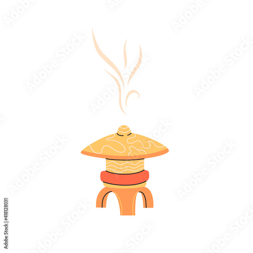 Japanese Incense isolated vector illustration. Asian aromatic  holder design element. Traditional meditation burner in cartoon style. photo