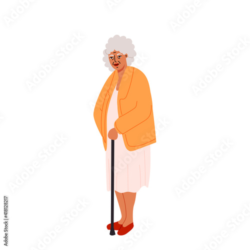Happy senior woman isolated vector illustration. Old female character design element. Grandmother in cartoon style.