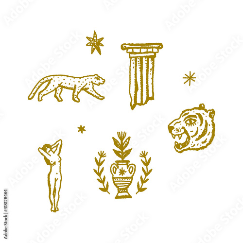 Magical Boho Clipart Greek Antique Logo or Labels Elements Magic Art. Vector illustration
