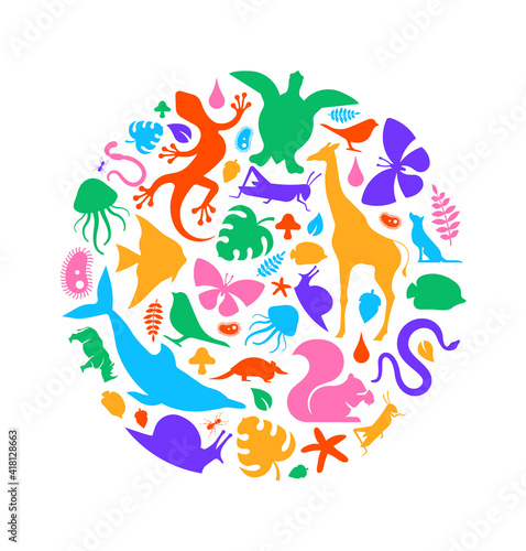 Colorful wild animal icon circle shape isolated