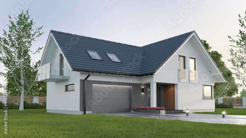 New single family house, exterior view - 3d illustration  © Studio Harmony