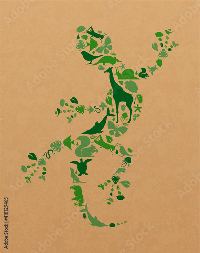 Green wild animal icon lizard shape recycled paper