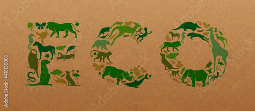 Green wild animal recycled paper eco sign concept