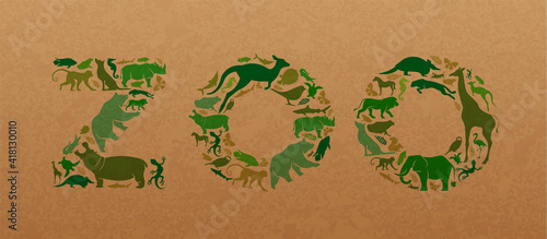 Green wild animal recycled paper zoo sign concept