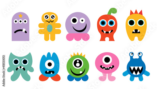 Cartoon cute Monster logo kids Halloween.Design template vector illustration with funny cartoon monster isolated.Sign funny horror.Icon for print,party decoration,t-shirt,illustration,emblem,sticker