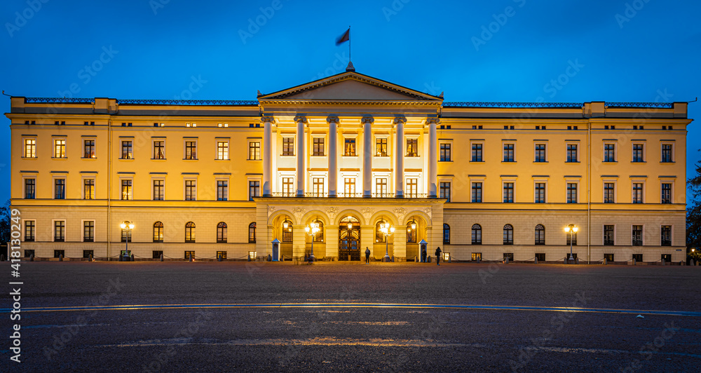 The Royal Palace in the night, Oslo, Norway