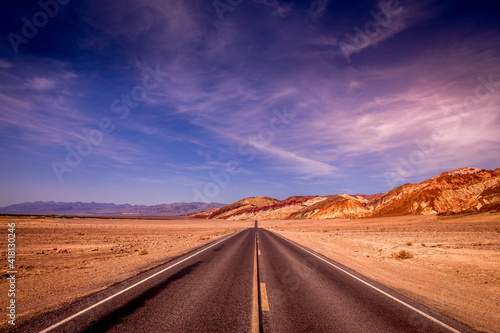 road lines in death valley, california, usa