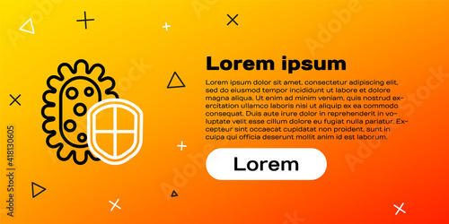 Line Shield protecting from virus, germs and bacteria icon isolated on yellow background. Immune system concept. Corona virus 2019-nCoV. Colorful outline concept. Vector Illustration.