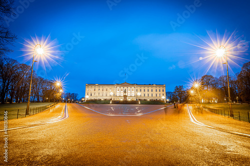 The Royal Palace in the night, Oslo, Norway photo