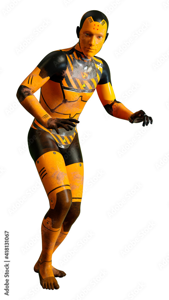 3D Rendering Male Robot on White 3D Rendering Male Robot on White