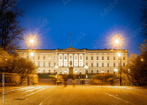 The Royal Palace in the night, Oslo, Norway photo