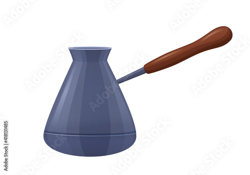Cartoon metal turk for coffee. Cezve vector illustration isolated on white background