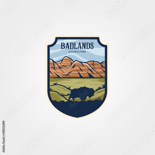 badlands national park emblem patch vintage vector illustration design, travel logo collection design photo