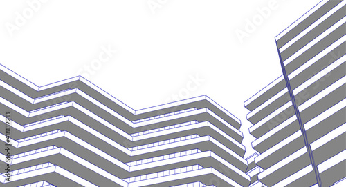 modern architecture house with balconies 3d rendering