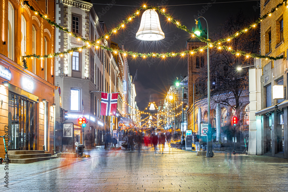 View of Christmas Oslo in the night, Norway