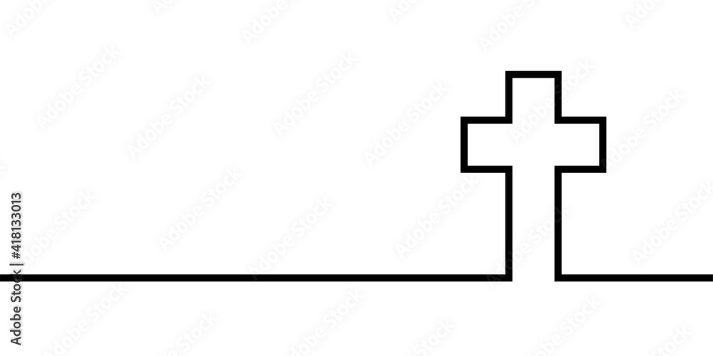 Obraz premium Line art christian cross vector background. Abstract christian cross vector outline template. Vector illustration.