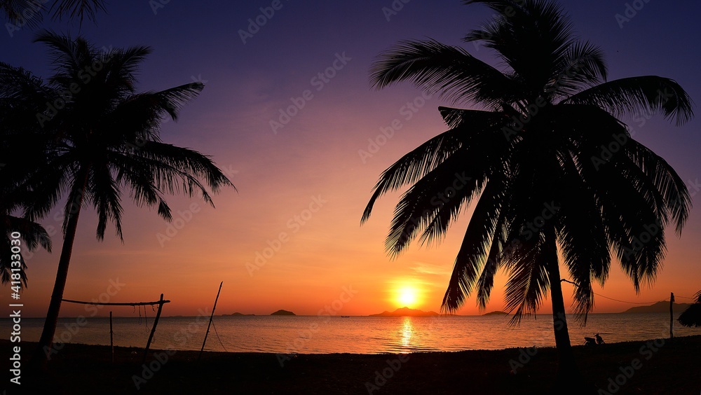 sunset at a tropical beach, paradise
