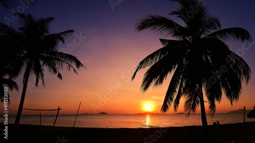 sunset at a tropical beach  paradise