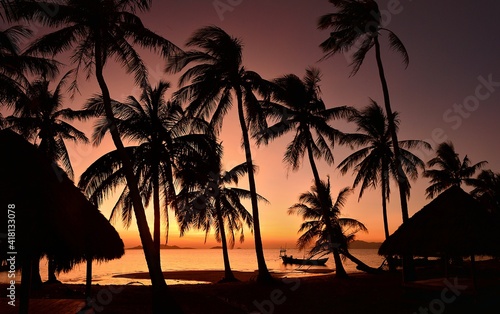 sunset at a tropical beach  paradise