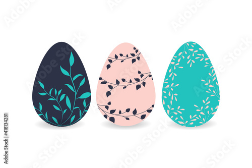 Floral easter eggs. Set.Easter.Vector illustration