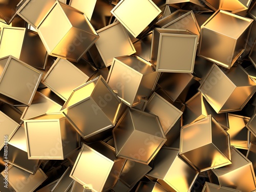Luxury golden background. Gold glossy cubes array