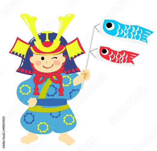こいのぼりを持つ男の子のイラスト　子供の日