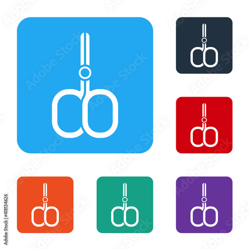 White Nail scissors cuticle cut beauty salon icon isolated on white background. Cosmetic scissors for manicure. Set icons in color square buttons. Vector.