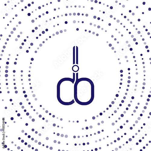 Blue Nail scissors cuticle cut beauty salon icon isolated on white background. Cosmetic scissors for manicure. Abstract circle random dots. Vector.