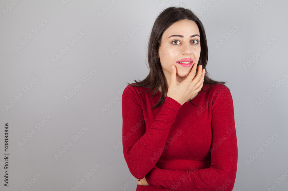 Beautiful woman smiles pleasantly. Woman showing smile. Beautiful woman smiles pleasantly. Woman showing smile.