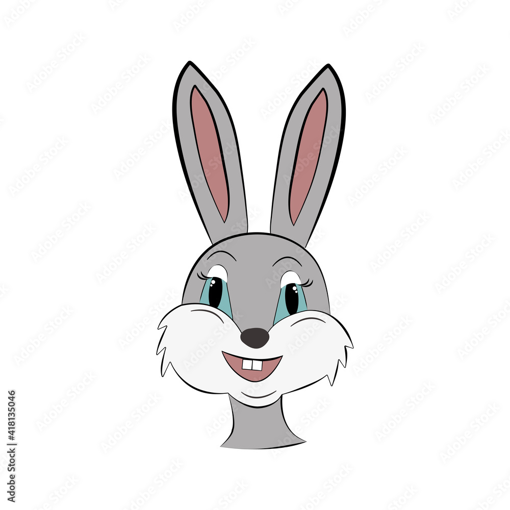 Fototapeta premium Smiling cute easter rabbit isolated on white background . Vector illustration