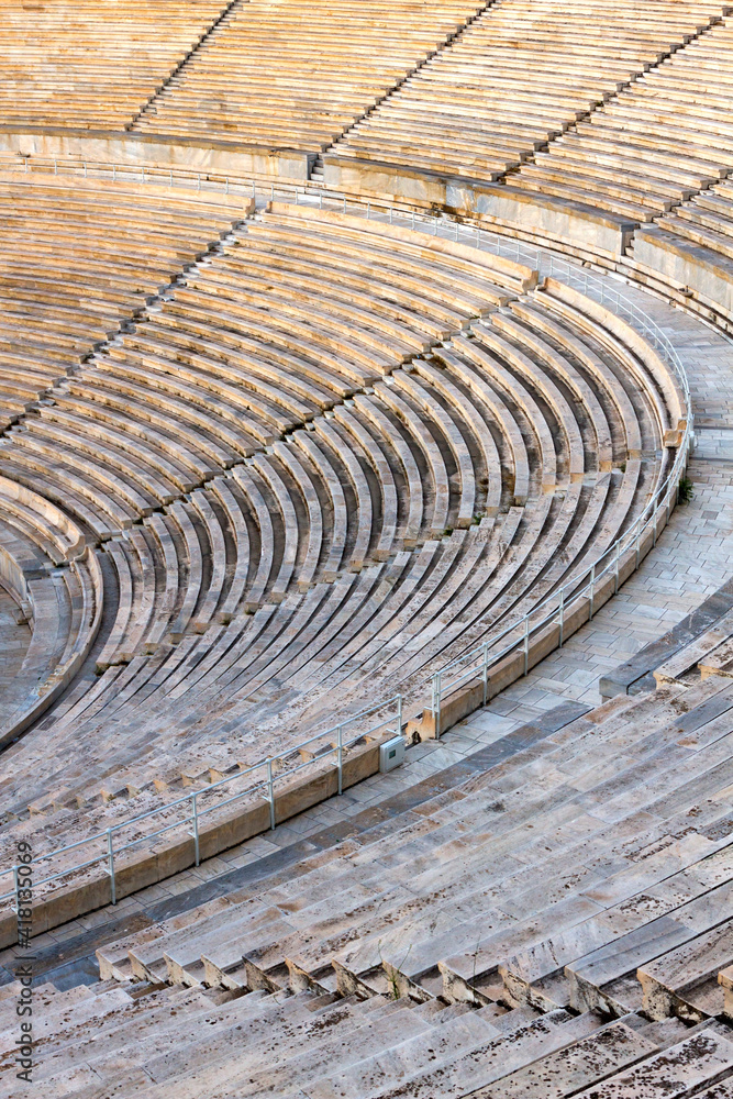 Partial view of the Panathenaic Stadium, also known as Kallimarmaro in Athens, Greece. It is the only stadium worldwide to be entirely built of marble. Partial view of the Panathenaic Stadium, also known as Kallimarmaro in Athens, Greece. It is the only stadium worldwide to be entirely built of marble.
