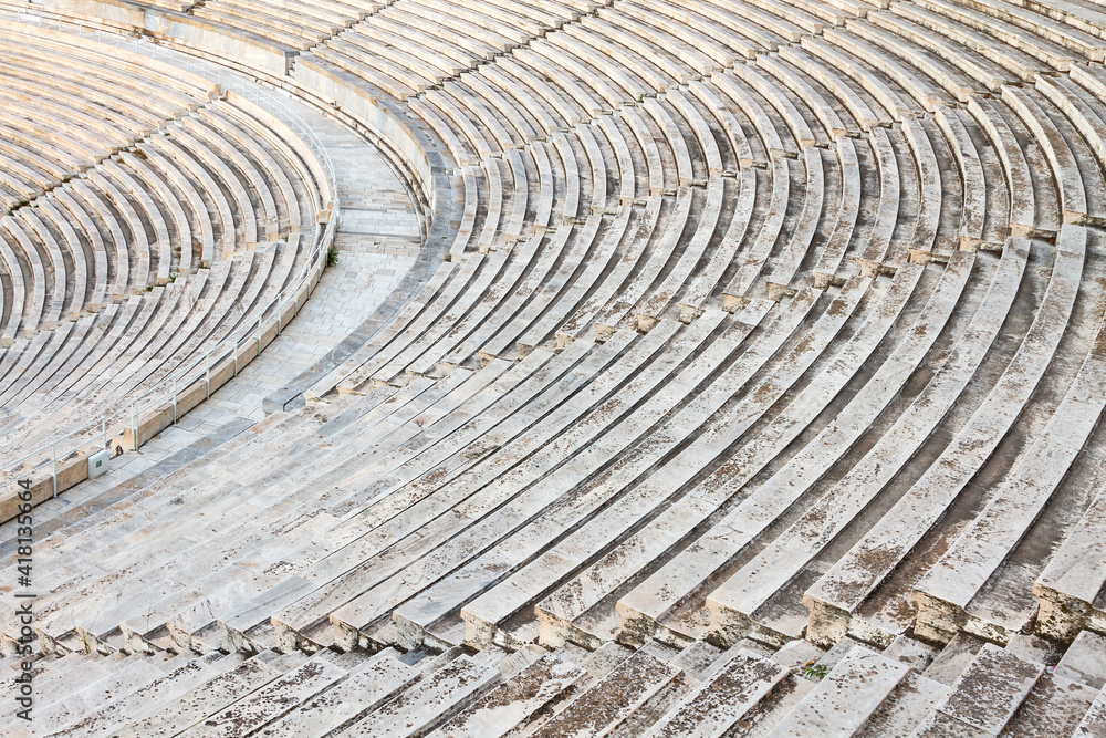 Fototapeta premium Partial view of the Panathenaic Stadium, also known as Kallimarmaro in Athens, Greece. It is the only stadium worldwide to be entirely built of marble.