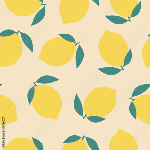 Lemon seamless vector pattern. For print, wrapping paper, packaging, web, fabric, textile, fruit shops. Surface pattern design. Fruit background