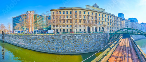 Photography Panorama of Wien river embankment in Vienna, Austria