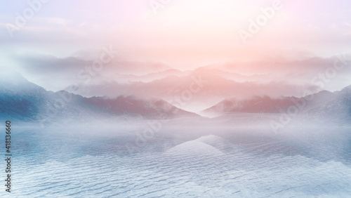Fototapeta Naklejka Na Ścianę i Meble -  Chinese ink wash style sunset mountain scenery background