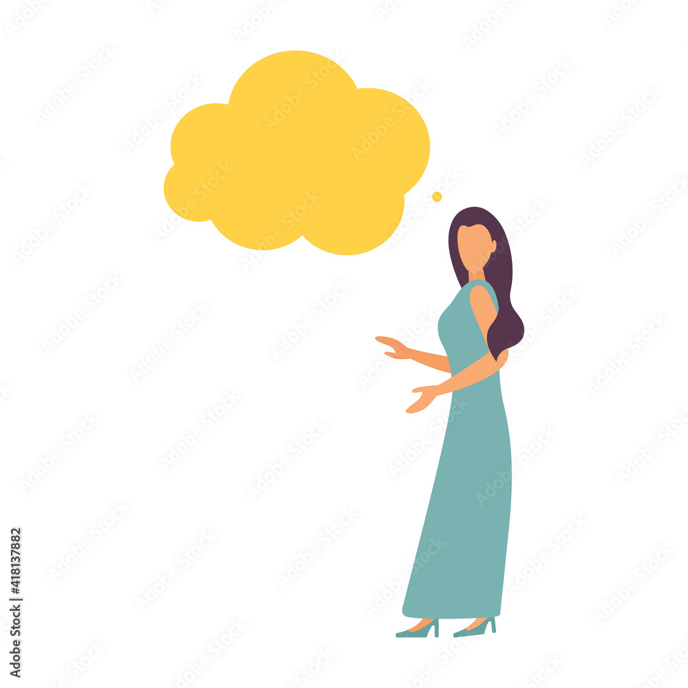 Business lady. Woman with thoughts on a white background. Illustration, flat style. Business lady. Woman with thoughts on a white background. Illustration, flat style.